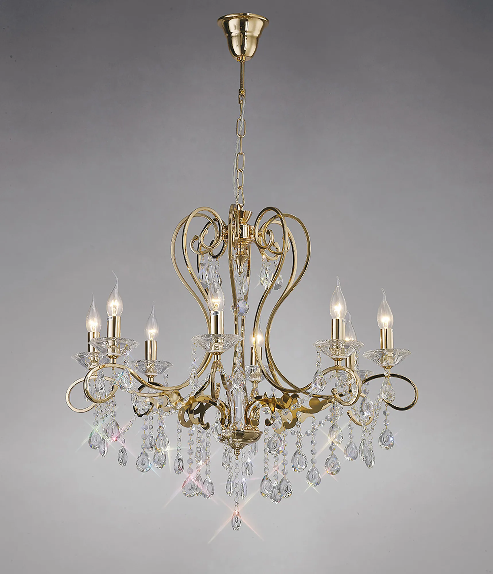 Vela French Gold Crystal Ceiling Lights Diyas Multi Arm Crystal Fittings